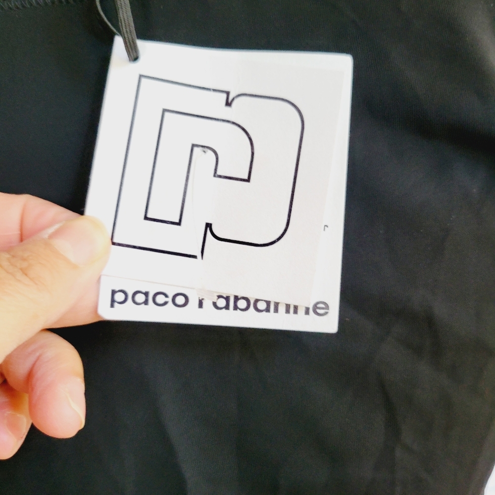 PACO RABANNE stretchy black midi with asymmetrical hemline thumb holeNWT! - Picture 11 of 15